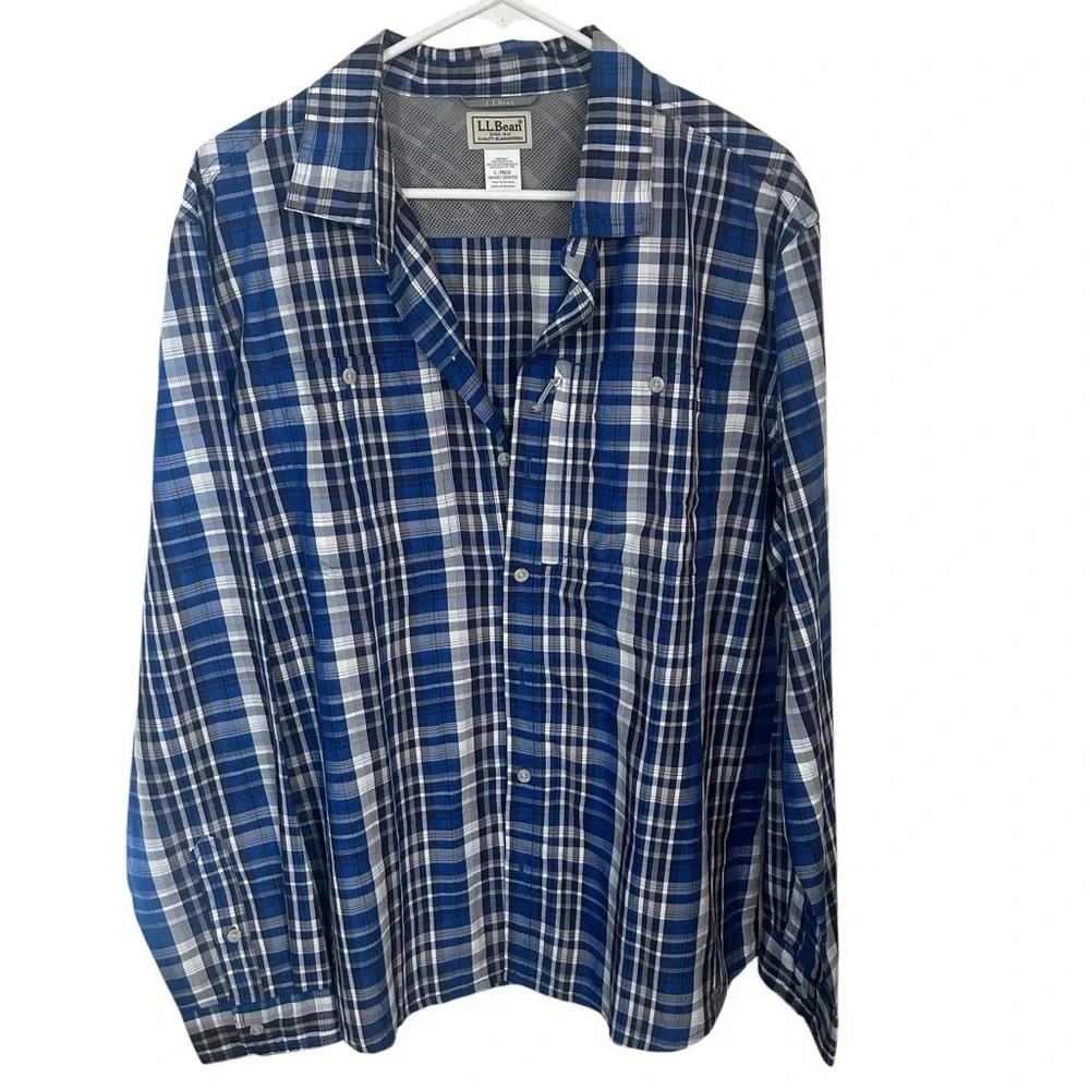 L. L. Bean Men's Cresta Hiking Shirt Size Large blue plaid